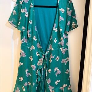 Lush Vibrant Green Floral Wrap Dress